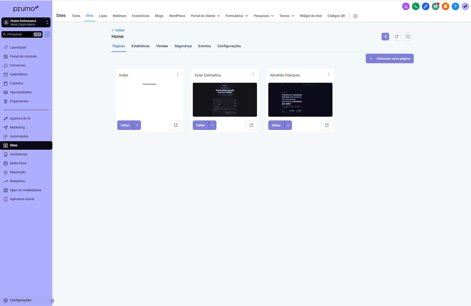 Construção de Site Prumo CRM